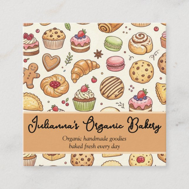 Bakery Cookies Pie Dessert Square Business Card (Front)