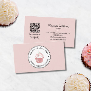 Bakery Create Your Own Logo QR Pink Business Card