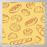 Bakery,  croissant,  food vintage seamless pattern