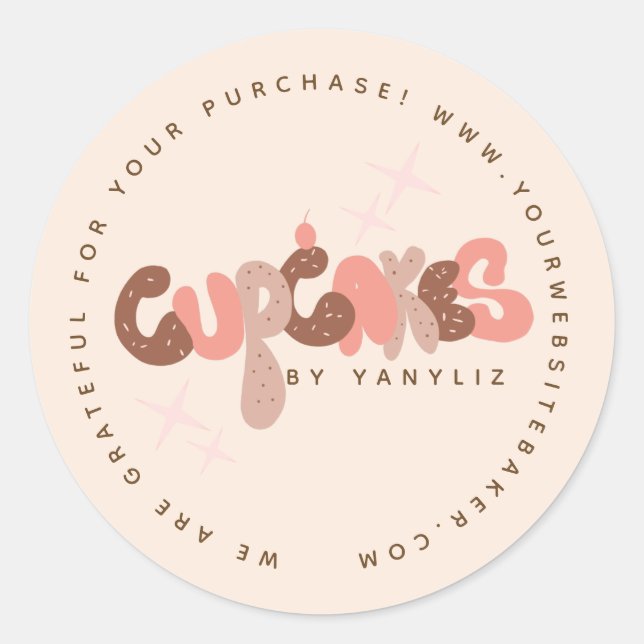 Bakery  Cupcake Hand Lettering Business Classic Round Sticker (Front)