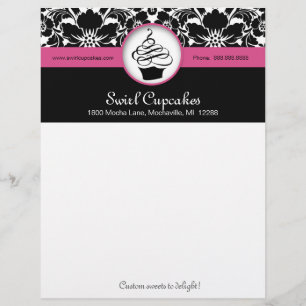 Bakery Cupcake Letterhead Pink Floral Damask