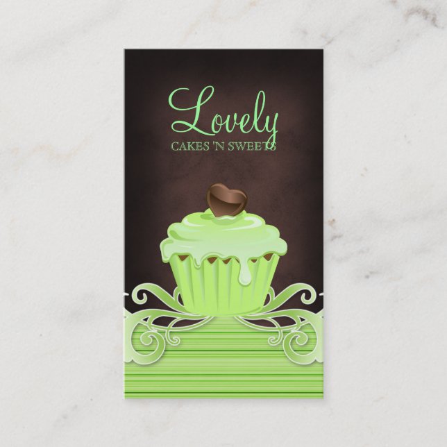 Bakery cupcake mint swirls chocolate brown business card (Front)