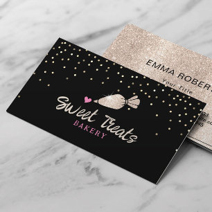 Bakery Cupcake Modern Gold Pastry Bag Cake Business Card
