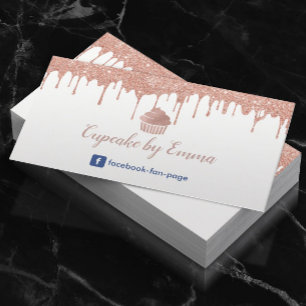 Bakery Cupcake Modern Rose Gold Dripping Business Card
