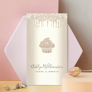 Bakery Cupcake Pastry Chef Gold Glam Glitter Drips Business Card