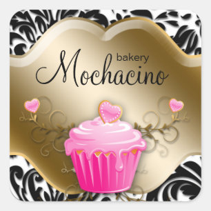 Bakery Cupcake Pink Gold Square Sticker