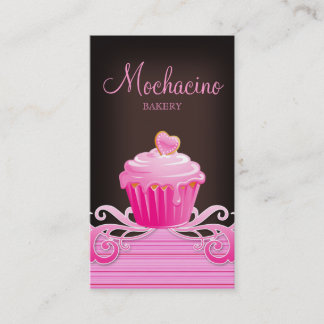 Bakery cupcake pink swirls chocolate brown business card
