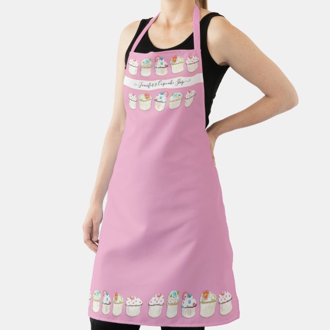 Bakery Cupcake Shop Watercolor Pink Sprinkles  Apron (Insitu)
