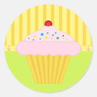 Bakery Cupcake Yellow Lime Pattern Background Classic Round Sticker