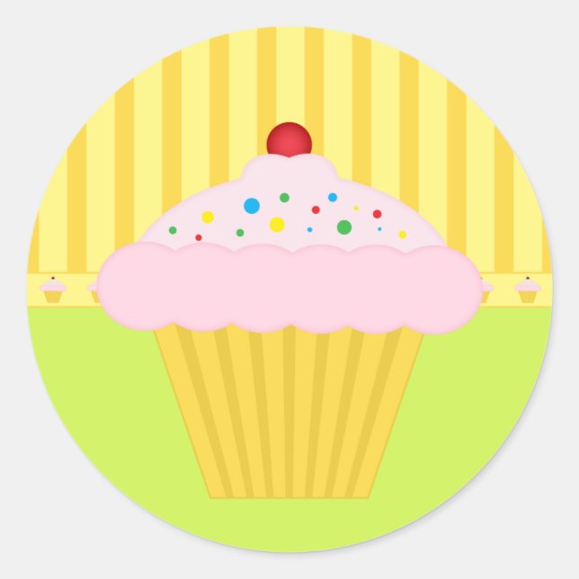 Bakery Cupcake Yellow Lime Pattern Background Classic Round Sticker (Front)