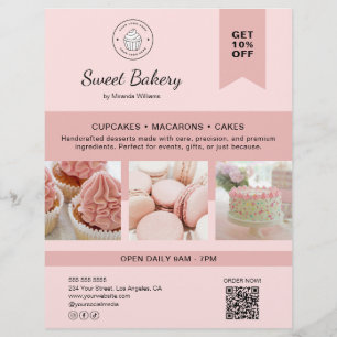 Bakery Custom Logo Photo QR Code Pink Flyer
