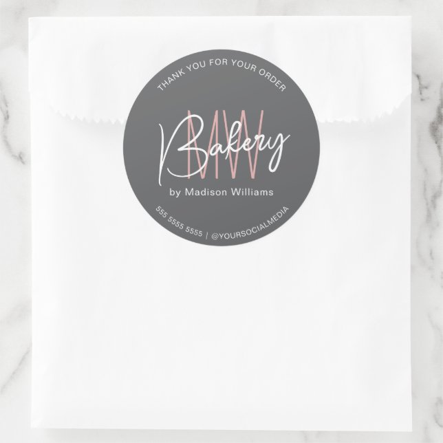 Bakery Custom Monogram Logo Grey Classic Round St Sticker (Bag)