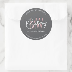 Bakery Custom Monogram Logo Grey Classic Round St Sticker