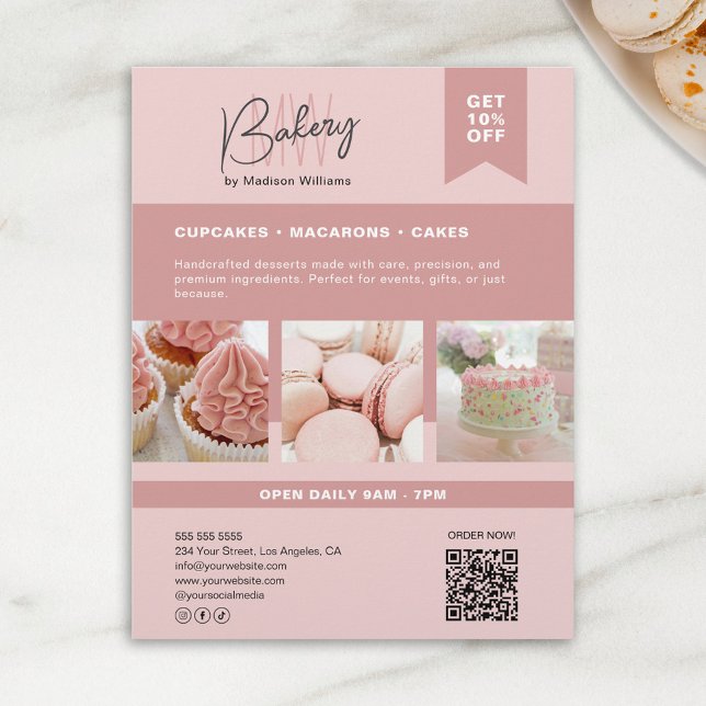 Bakery Custom Monogram Logo Pink Flyer (Bakery Custom Monogram Logo Pink Flyer)