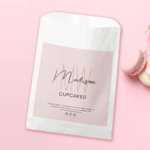 Bakery Custom Monogram Logo Pink Paper Bag