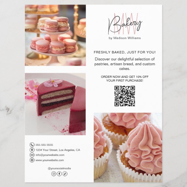 Bakery Custom Monogram Logo QR Flyer (Front)