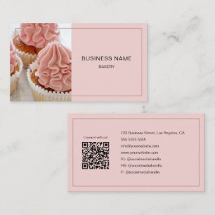 Bakery Custom Photo QR Code Minimal Pink  Business Card