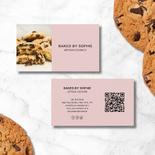 Bakery Custom Photo QR Code Pink Business Card