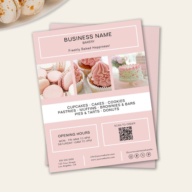 Bakery Custom Photo QR Social Media Icons Flyer (Bakery Custom Photo QR Social Media Icons Flyer)