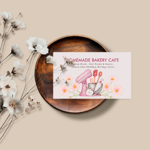 Bakery Customisable Cafes Cake Grey Pink Business Card