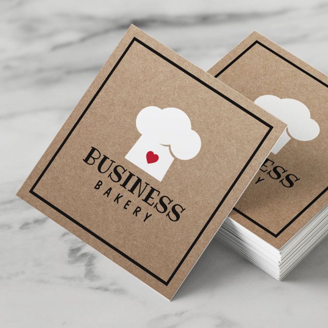 Bakery Cute Pastry Chef Minimalist Rustic Kraft Square Business Card (Creator Uploaded)