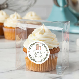 Bakery Dairy Free Milk Jug & Wreath Pink & Green Classic Round Sticker