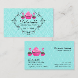 Bakery Damask Aqua Pink Business Card