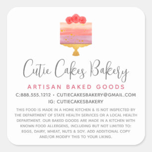 Bakery Dessert Pink Purple Cake Pastry Chef Legal Square Sticker