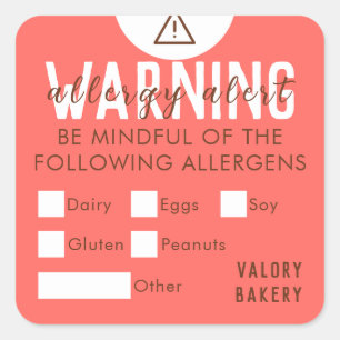 Bakery Food Allergy Alert Safety Pastel Red Square Sticker