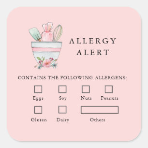 Bakery Food Safety Allergy Alert Baking utensils Square Sticker