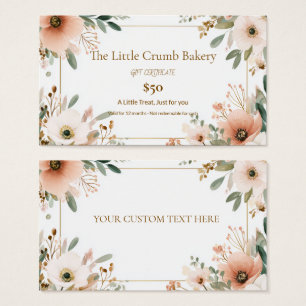 Bakery Gift Certificate, Watercolor Floral, Custom