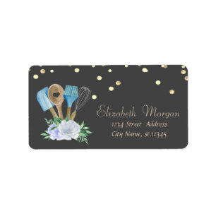 Bakery Hand Tools Flowers Gold Confetti Label