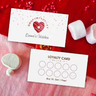 Bakery Heart Donut Red Customer Reward Loyalty Business Card