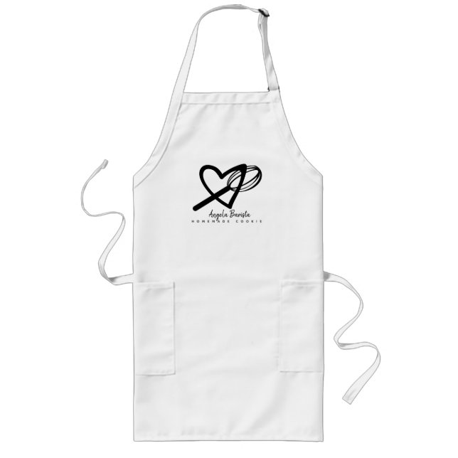 Bakery Heart Love Cake Business Whisk Hand Drawn Long Apron (Front)