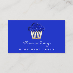  Bakery Home Made Cakes Logo Muffin Gold Blue Business Card