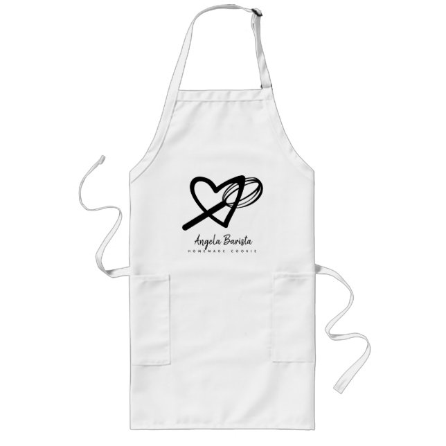 Bakery Huge Heart Love Cake Business Whisk Hand Long Apron (Front)