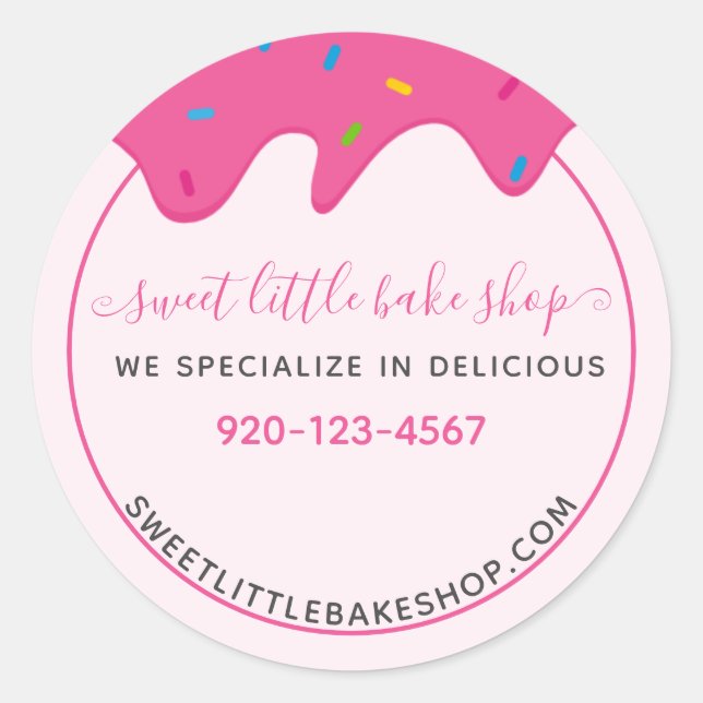 Bakery Icing Frosting Drips Sprinkles Pink Classic Classic Round Sticker (Front)