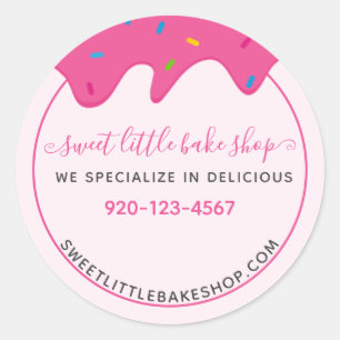 Bakery Icing Frosting Drips Sprinkles Pink Classic Round Sticker