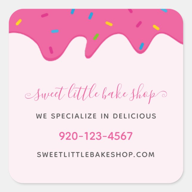 Bakery Icing Frosting Drips Sprinkles Pink Classic Square Sticker (Front)