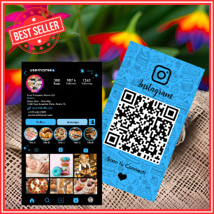 Bakery Instagram Chef Blue Pastry Caterer QR Code Business Card