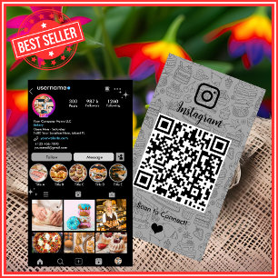 Bakery Instagram Chef Grey Pastry Caterer QR Code Business Card
