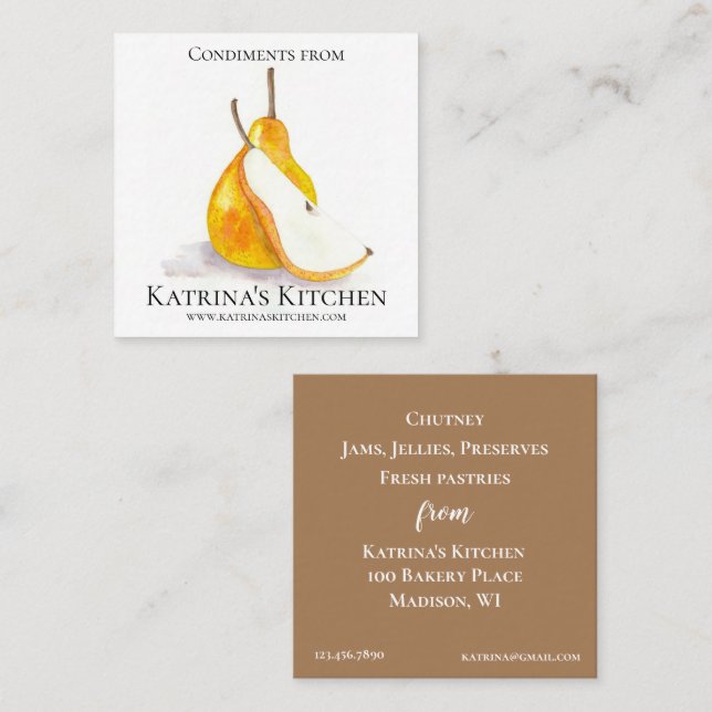 Bakery Kitchen Condiments Fresh Fruit Pear Pastry Square Business Card (Front/Back)