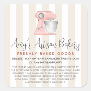 Bakery Kitchen Pink Mixer Beige Stripes Legal Copy Square Sticker