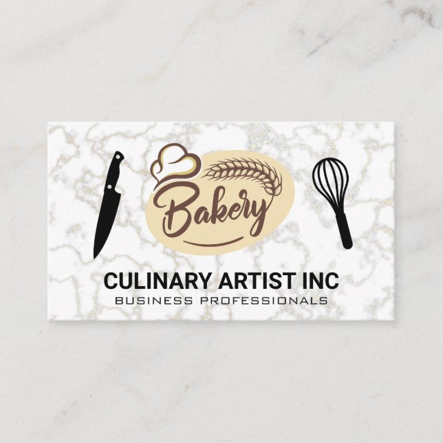 Bakery | Knife | Whisk Logo Business Card (Front)