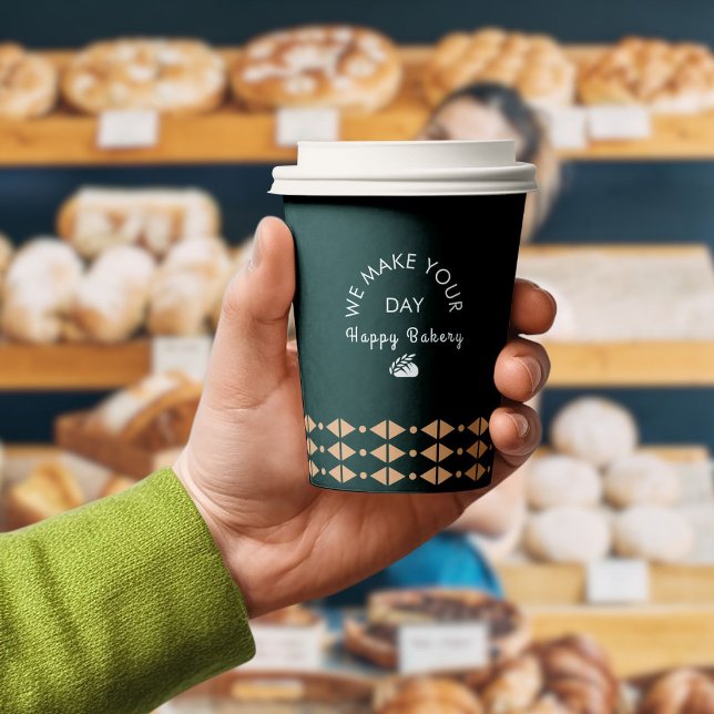 Bakery Logo Business Round Text Green Modern Paper Cups (Bakery Logo Business Round Text Green Modern Paper Cups)