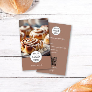 Bakery Logo Photo QR Code Brown Business Card