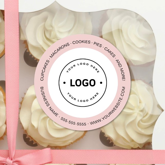 Bakery Logo White and Pink Classic Round Sticker (Bakery Logo White and Pink Classic Round Sticker)
