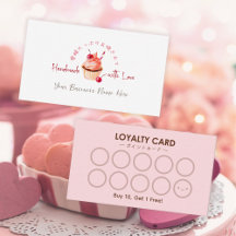 Bakery Loyalty Card Cupcake Cherry Red Watercolor