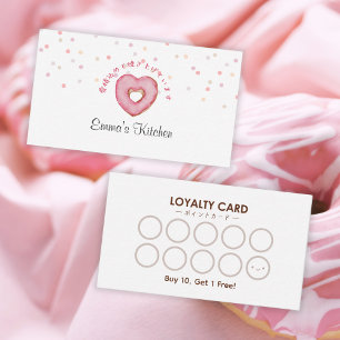 Bakery Loyalty Card Pink Heart Donut Watercolor