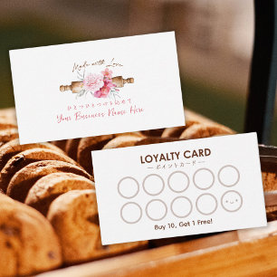 Bakery Loyalty Card Rolling Pin Pink Floral